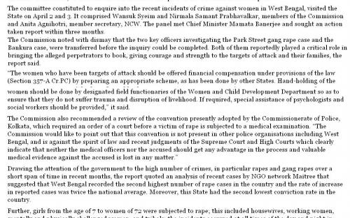 NCW voices concern at rape of minor girl in West Bengal - The Hindu